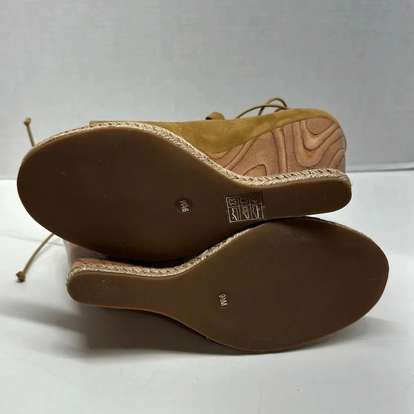 Tory Burch Raya Suede Lace Up Wedges Heeled Heels Tan Brown Open Toe Sandals 9.5 - Picture 8 of 10